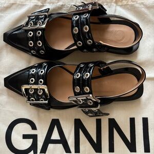 Ganni Black Feminine Buckle Ballerina Flats